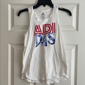 adidas White Tank with Red & Blue Patriotic Logo